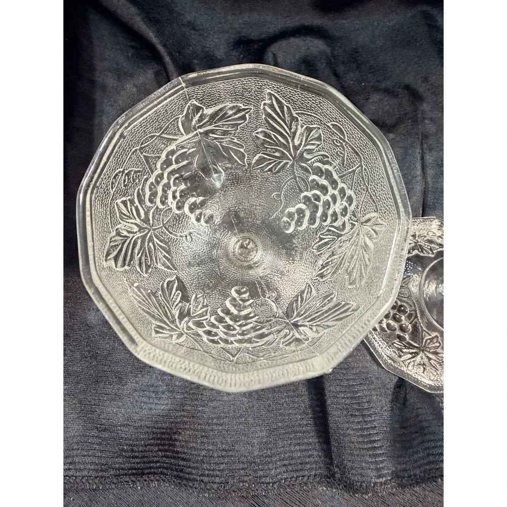 EAPG Clear SANDWICH Glass Lidded Compote On Pedestal‎ w/Grape Design (2611)